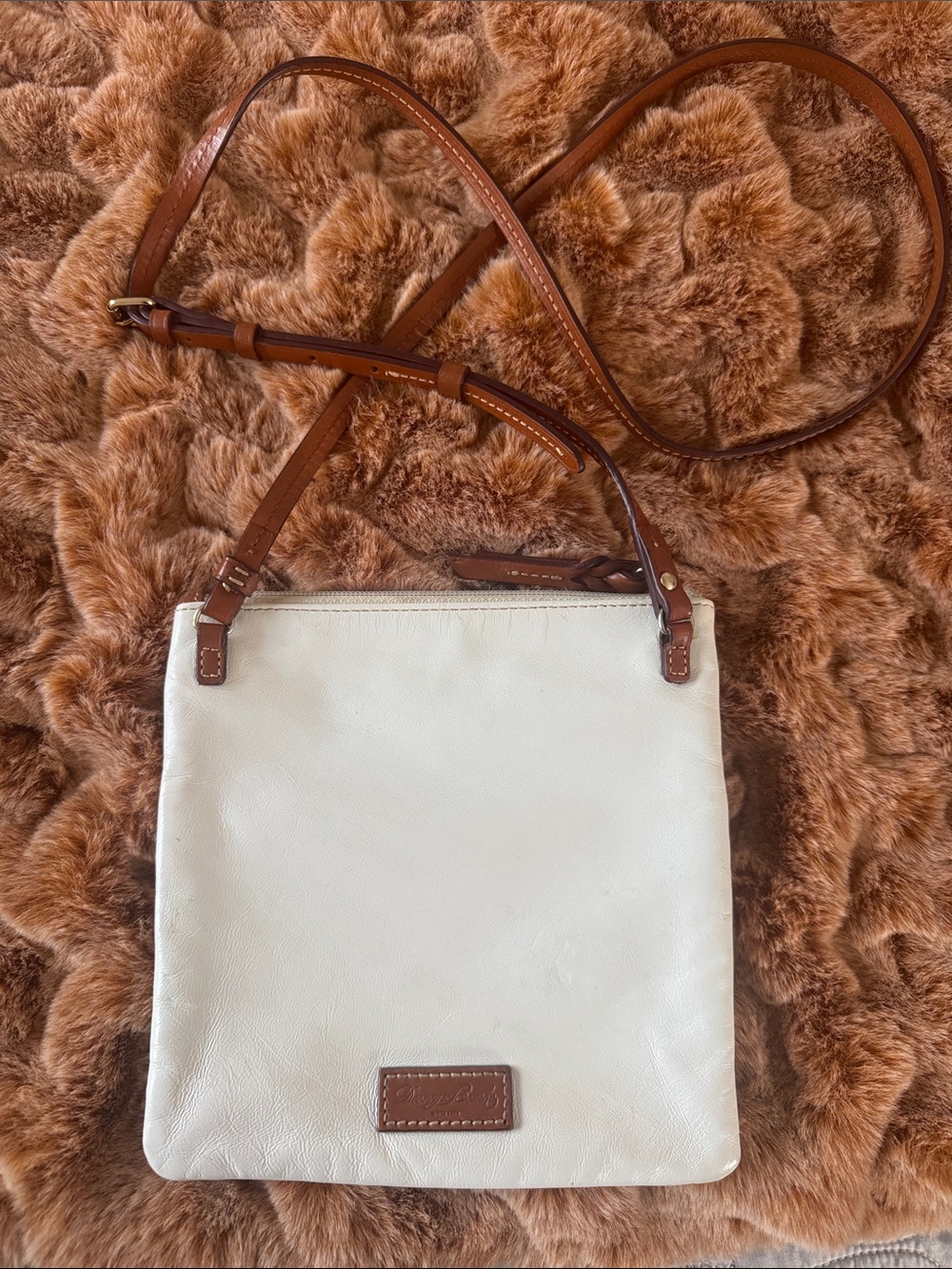 Dooney & Bourke White Leather Crossbody with Brown Trim and Strap